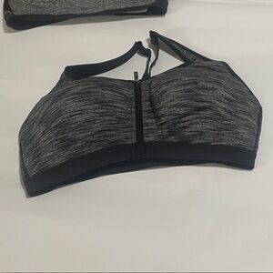 Victorias Secret Knockout Zip Front Close Sport Bra Size 36D Black Gray